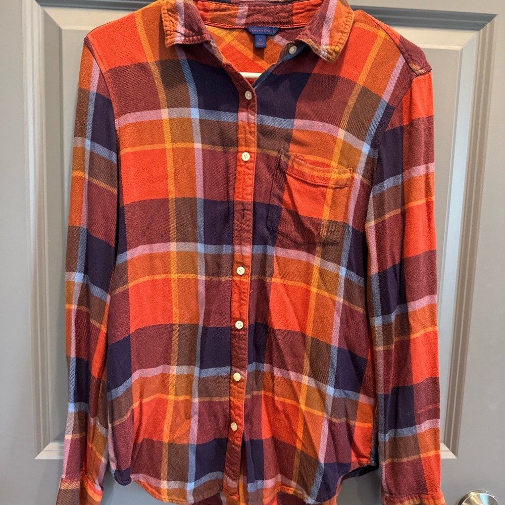 Aeropostale Orange Plaid Button-Up Shirt with Purple Accents